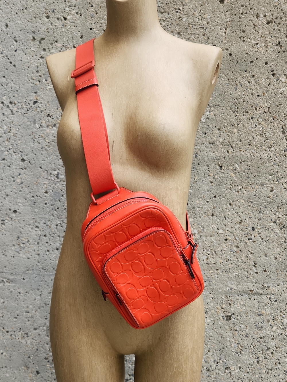 Coach Orange Signature Embossed Crossbody Sling Bag